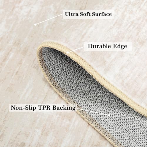 RUGSREAL Modern Runner Rug 2.5x8 Stain Resistant Washable Kitchen Runner Carpet ith Rubber Backing Low Pile Contemporary Solid Color Entryway Mat Ultra Soft Rug for Living Room Bedroom, Beige - color: Beige, size: 2'6" x 8' (Runner)
