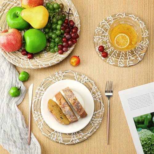 Glenmal 3 Pcs Boho Wall Basket Decor Decorative Bulrush Woven Basket Wall Decor Art Farmhouse Handmade Hanging Baskets with African Design for Living Room Display Table Settings Kitchen Home(Bright) - style: Bright