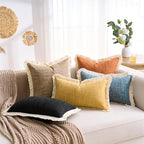 Boho Lumbar Pillow Covers 12x20 Pillow Cover Black Faux Linen Couch Rectangular Pillow Covers Soft Lumbar Cushion Cover with Tassels Farmhouse Cushion for Couch Sofa Bedroom Living Home Set of 2 - color: Black, size: 20" x 12" (Pack of 2)