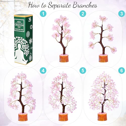 Crocon® Rose Quartz Crystal Tree of Life - Love & Self-Care Healing Crystals for Positive Energy, Feng Shui Money Tree, Pink Home Room Decor, Birthday Gifts for Women, Mom, Sister, Girlfriend & Her - color: 001 Rose Quartz (Golden Wire)