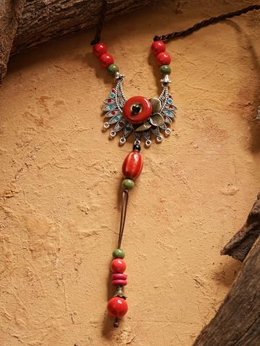 MINACHI Vintage Bohemian Colorful Ceramic Bead Antique Flower Y Necklace, Vintage Boho Hippie Statement Jewelry Gift for Women - color: S02B