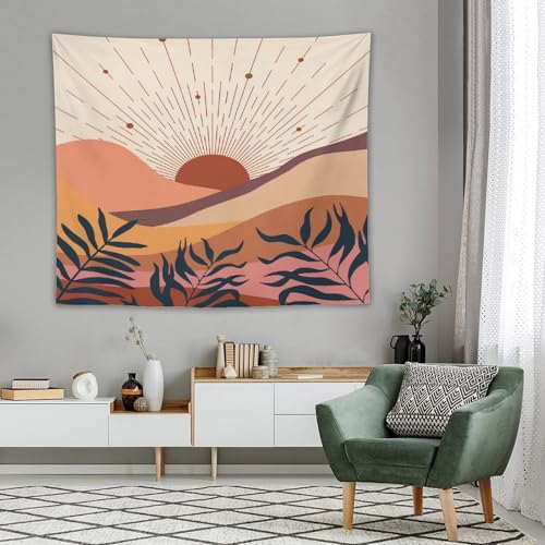 Boho Leaf Tapestry,Mid Century Abstract Sunset Sunrise Tropical Leaf Plants Modern Minimalist Geometric Wall Hanging Neutral Home Decor Art for Living Room Bedroom Dorm 40"x30" - color: Boho Leaf-16, size: W40xL30in