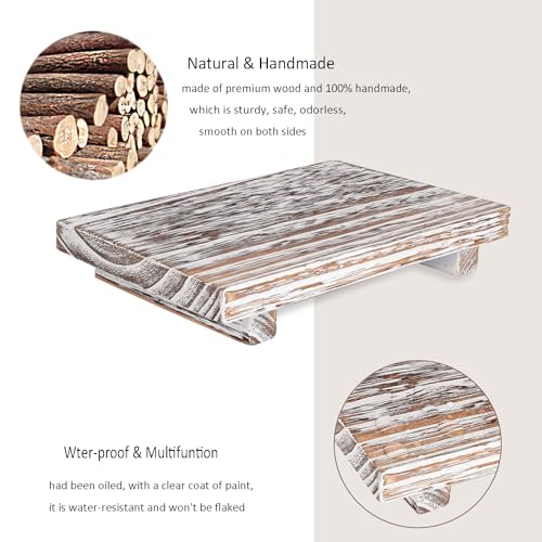 zoocatia Small Wood Tray Pedestal Stand Farmhouse Bathroom Decor Decorative Wooden Riser Kitchen Soap Dish Holder for Vanity, Counter, Sink, 9" x 5.9" - Retro White - color: Retro White, size: 9" x 5.9" x 1.6"