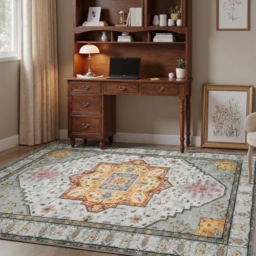 MINIDEAR 2x3 Area Rugs for Entryway Kitchen, Washable Rug Small Accent Rugs for Bedroom Non Slip Vintage Rug Thin Carpet Mat for Home, Gray - color: 02gray-pink, size: 2' x 3' (Rectangular)
