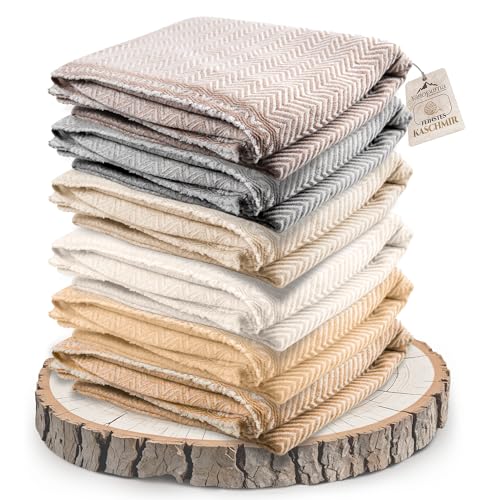 Cashmere Blanket – Hand Woven 100% Pure Wool Throw Blanket, 135 x 270 cm – Herringbone Pattern Cozy, and Soft Blanket for Bed, Sofa, or Couch - Made in Nepal - color: Grey Brown