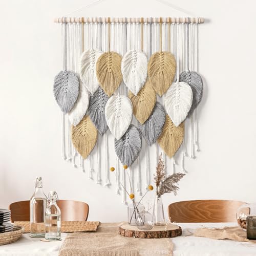 LOMOHOO Macrame Wall Hanging Leaves Boho Wall Decor Bohemian Handmade Woven Wall Art Decoration for Bedroom Living Room Apartment Dorm Gallery Perfect Handmade Gift Ideas 23.6" W x 30.7" L - color: 23.6" W x 30.7" L
