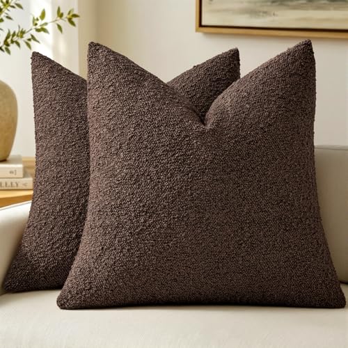 MIULEE 18x18 Inch Decorative Pillow Covers for Couch Bed Set of 2 Textured Boucle Neutral Throw Pillow Covers Cocoa Brown Accent Solid Vintage Pillowcases Sofa Living Room Home Decor - color: Cocoa Brown, size: 18" x 18" (Pack of 2)