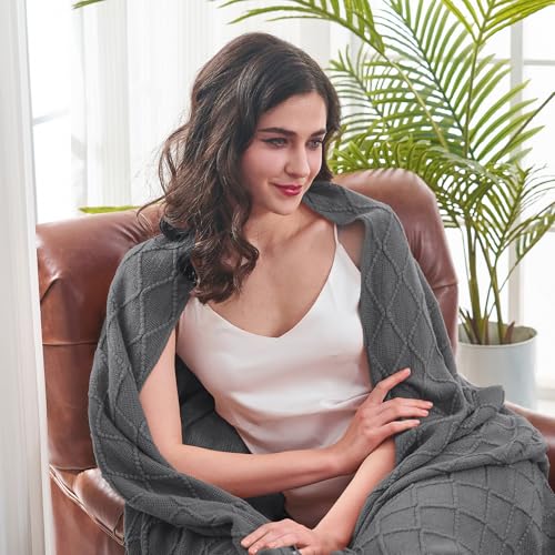 inhand Grey Throw Blanket for Couch and Bed, Soft Living Room Home Decor Knitted Twin Size Blanket, Outdoor Lightweight Breathable Summer Blanket, Farmhouse Warm Woven Decorative, 60"x80" - color: Dark Grey, size: 60"x80"