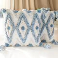 Set of 2 Cotton Woven Boho Throw Pillow Covers, Tufted Decorative Square Pillowcases Covers with Tassels for Couch Sofa Bed, Living Room Sofa, Farmhouse, 20x20 Inch Blue(2 pcs) - size: 20" x 20" (Pack of 2)