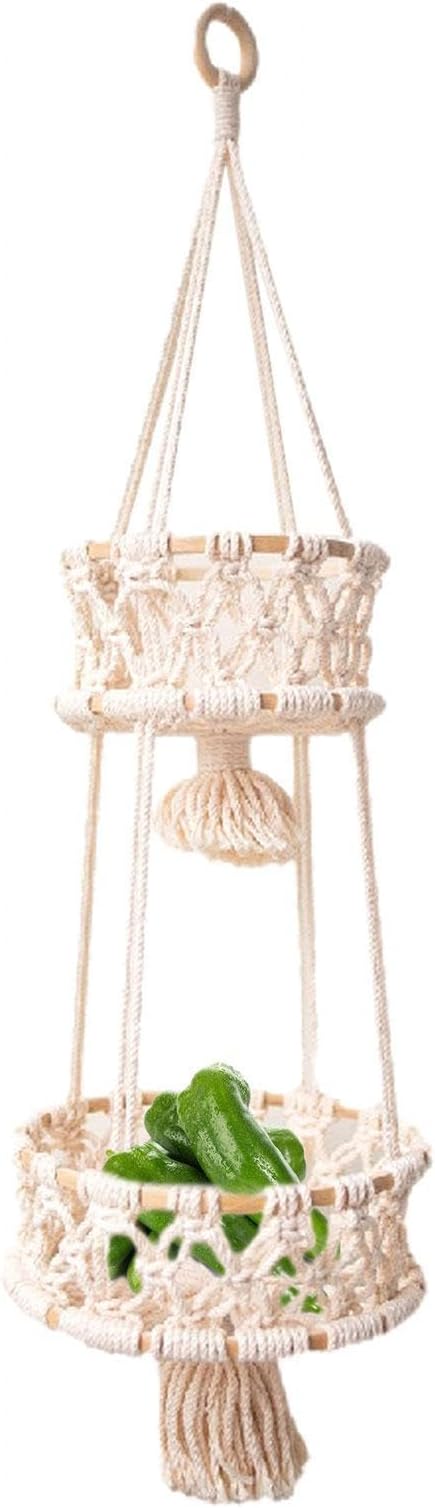 Multi Layer Woven Rope Organizer | Boho Hanging Plant Holder – 3-Tier Macrame Flower Basket, Decorative Indoor Pot Storage, Unique Hanging Ornament for Bedroom, Balcony, Kitchen, Office, Housewarming