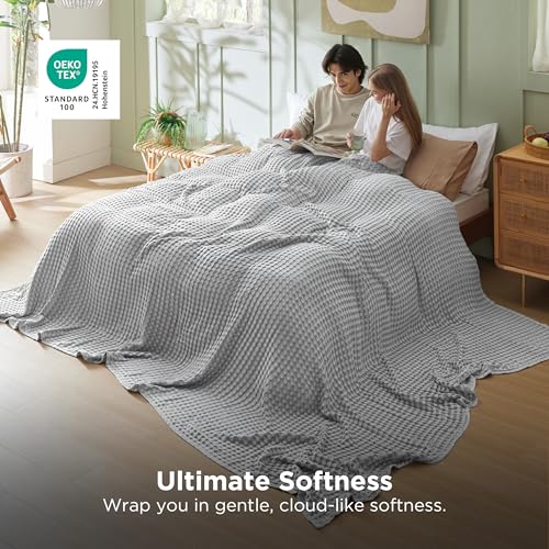 Bedsure Cooling Cotton Waffle Oversized King Blanket - Lightweight Breathable Blankets Rayon Derived from Bamboo for Hot Sleepers, Luxury Throws for Bed and Sofa, Grey, 120x96 Inches - color: Grey, size: Oversized King (120" X 96")