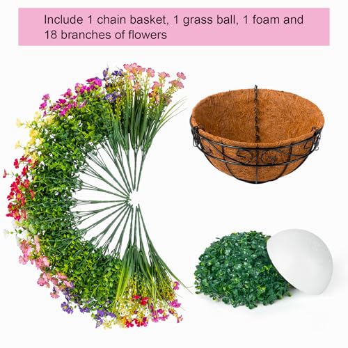 Ouddy Decor Artificial Hanging Flowers with Basket, Faux Silk Flowers in Coconut Lining Basket, Spring Summer Outdoor Decor Fake Hanging Plants for Garden Patio Yard Porch Lawn, Mixed Color - color: Mix Color