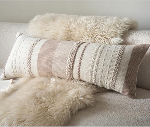 Cethom Boho Lumbar Pillow Covers 14x36 Inch Long, Khaki Textured Decorative Couch Pillow Cases for Farmhouse Home Decor, Accent Cushion Cover for Sofa, Bed, Living Room, Bedroom, Pack of 1 - color: Khaki, size: 36" x 14" (Pack of 1)