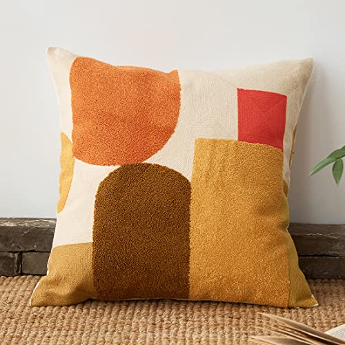 vctops Boho Geometric Tufted Decorative Throw Pillow Cover Farmhouse Cotton Embroidery Accent Square Cushion Case for Couch Sofa Bed (EmbroideryG, 18"x18") - color: Embroideryg, size: 18" x 18" (Pack of 1)