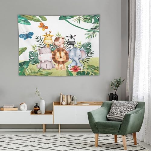 Kurtect Jungle Safari Tapestry,for Kids Boys Girls Watercolor Cartoon Forest Animals Tropical Leaf Tapestries for Party Beach Picnic Blankets Tablecloths Living Room Wall Deocr, 30x40 in - color: style-3, size: 40"L x 30"W
