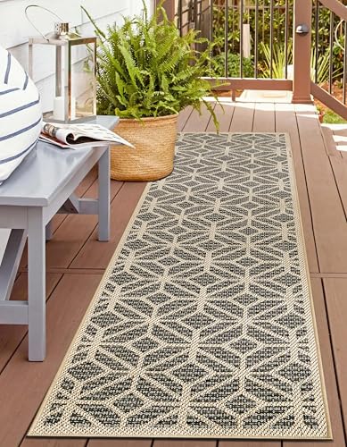 Rugshop Blue Contemporary Geometric Indoor/Outdoor Area Rug — Hose Washable for Hallway, Entryway and Kitchen, 2'3" x 12' - size: 2'3" x 12' (Rectangular)