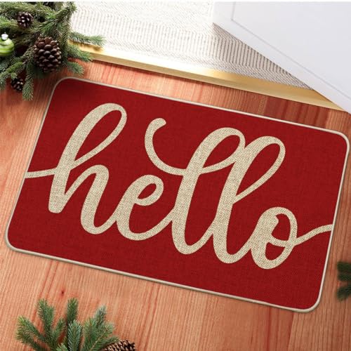 Artoid Mode Red Hello Valentine's Day Doormat, Anniversary Home Decor Low-Profile Switch Rug Door Mat Floor Mat for Indoor Outdoor 17x29 Inch - color: Red, size: 17" x 29"