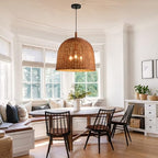 17" Farmhouse Rattan Chandelier 3-Lights Hand Woven Wicker Dining Room Light Coastal Boho Bamboo Pendant Hanging Lighting Fixture for Living Room Bedroom Restaurant Foyer Kitchen Island - color: Coffee-17 IN