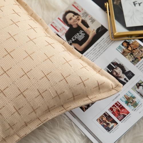 MANDIOO Pack of 2 Burlap Linen Throw Pillow Covers Woven Textured Modern Farmhouse Cushion Covers Pillowcase Decorative Couch Sofa Bed Living Room 16 x 16 Inch Beige - color: Beige, size: 16" x 16" (Pack of 2)