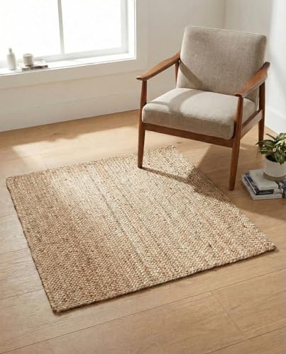 Rugs.com - Braided Jute Rug – 3 Ft Square Natural Jute Rug – Eco-Friendly Coastal Style for Entryways and Kitchens - size: 3'3" x 3'3" (Square)