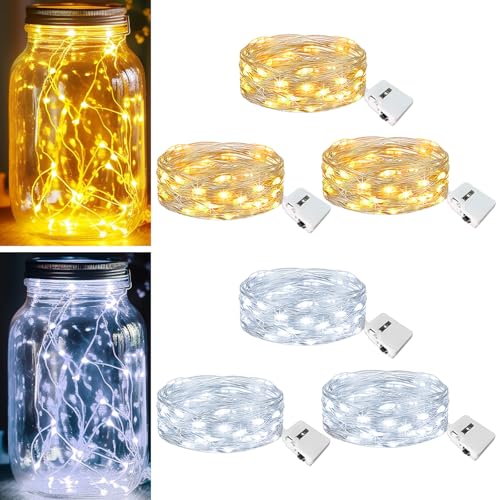 kolpop 6 Pack LED Fairy Lights Battery Operated, Mini Twinkle String Lights Battery Powered Waterproof for Christmas Mason Jars Party,2 Colors - color: 2 Colors, size: 6 Pack