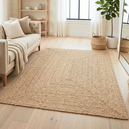 George Natural Braided Jute Rug 4x6' - Soft & Thick Premium Handmade Farmhouse Braided Rug for Bedroom and Office, Reversible, Lays Flat, Won't Fray or Shed, Superior Golden Color - color: George, size: 4' x 6' (Rectangular)