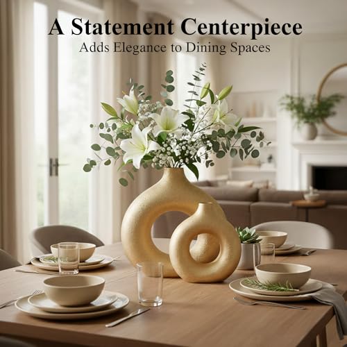 Modern Donut-Shaped Decorative Vases, Handmade Minimalist Boho ins Style, Modern Vase for Home Decor for Wedding Dinner Table Party Living Room Office Bedroom (Gold, Extra Large + Large) - color: Gold, size: Extra Large + Large