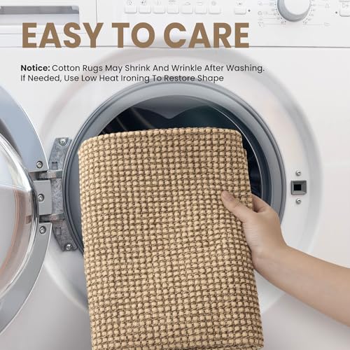 EARTHALL Woven Area Rug 20"x31" Ft Washable Rugs for Entryway Braided Non Slip Door Mat Indoor Outdoor Entrance Small Cotton Woven Carpet for Kitchen Foyer Front Door, Orange/Tan/Brown - color: Orange/Tan/Brown, size: 1'8" x 2'7" (Rectangular)