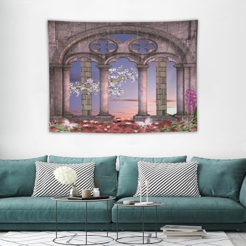 Houselerax Gothic Tapestry,Antique Victorian Style Floral Garden Wall Hanging Decor Tapestries for Bedroom Living Room 60"x40" - color: Gothic-10, size: W60xL40in