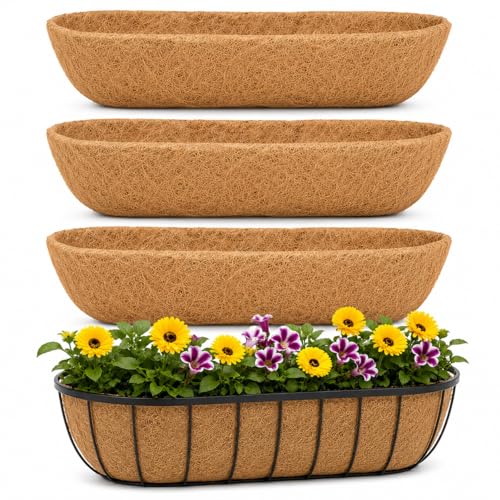 Y&M 3PCS 48" Horse Trough Coco Liners for 48 Inch Window Deck Box, Large Pre Formed Replacement Coco Liner for Window Box Planter - size: 48in 3Pcs