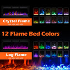 BETELNUT 40" Electric Fireplace Wall Mounted and Recessed with Remote Control, 750/1500W Ultra-Thin Wall Fireplace Heater W/Timer Adjustable Flame Color and Brightness, Log Set & Crystal Options - size: 40 Inch