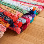 SAFAVIEH Rag Rug Collection Accent Rug - 2'6" x 4', Red & Multi, Handmade Boho Stripe Cotton, Ideal for High Traffic Areas in Entryway, Living Room, Bedroom (RAR240D)