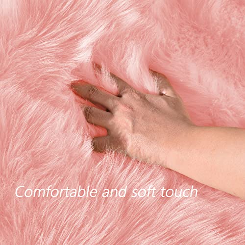 Latepis Pink Runner Faux Sheepskin Fur Rugs 2X5 Fluffy Rug for Bedroom Cute Furry Shag Fuzzy Rug for Girls Room Dorm Luxury Room Decor - color: Pink, size: 2' x 5' (Runner)