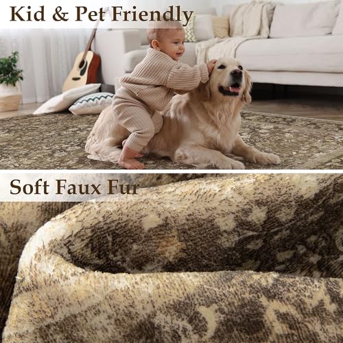 HUGEAR 3x5 Machine Washable Rugs Brown Hallway Area Rug Indoor Accent Rug Floral Mid Pile Carpet Soft Thicker Throw Rug Bedroom Living Room Office Dining Room Kitchen Laundry Room Non Slip - color: Floral | Brown, size: 3' x 5' (Thicker)