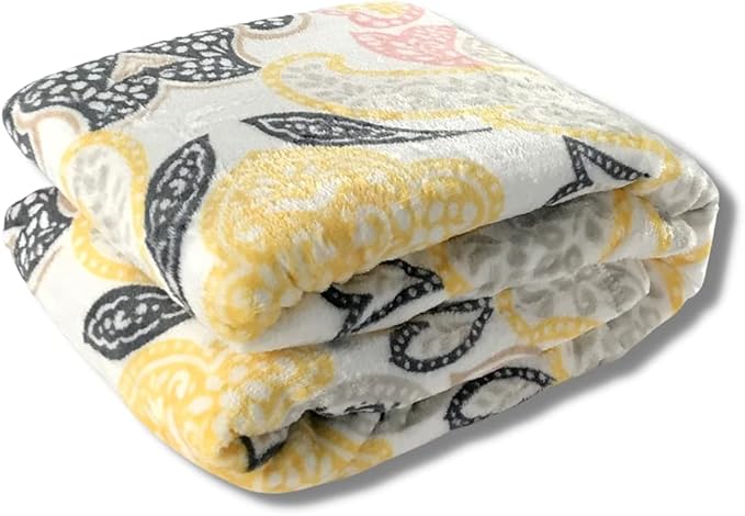 Serafina Home Throw Blanket: Velvelty Soft, Durable Fleece Accent for Bed or Couch (Yellow Paisley, 50 x 70 inches)
