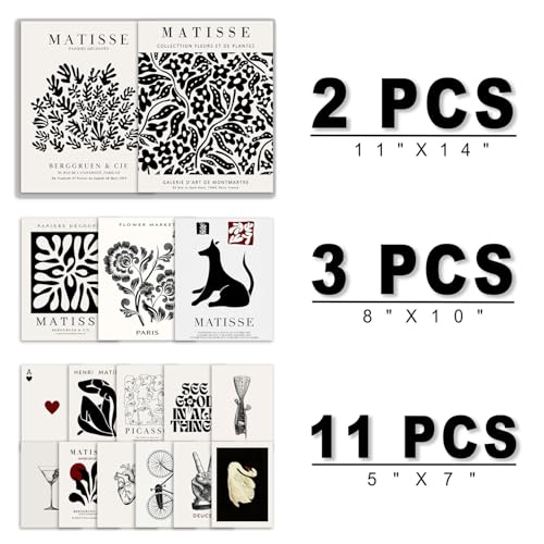 ANERZA 16 PCS Black and White Wall Art Decor, Matisse Abstract Gallery Wall Prints for Bedroom, Minimalist Posters for Living Room Aesthetic, Collage Kit Pictures, Dorm Home Decor - color: Black&White, size: 11"x14" Unframed