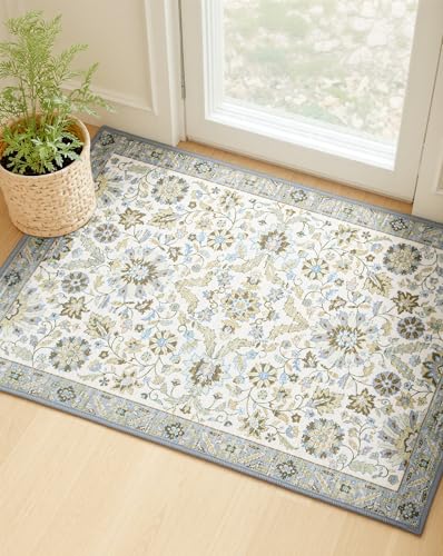 MINIDEAR 2x3 Area Rugs for Entryway, Kitchen, Washable Rug Small Rugs for Bedroom Non Slip Vintage Rugs with Floral Print Carpet Mat for Home, Daisy - color: Daisy, size: 2' x 3' (Rectangular)
