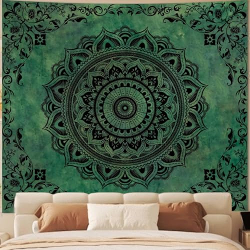 Tichgeim Green Mandala Tapestry for Bedroom Aesthetic, Boho Hippie Ceiling Art Decor Tapestries, Bohemian y2k Floral Backdrop Wall Hanging for Teen Girls Dorm Living Room (60"X79") - color: A-Green Mandala Tapestry, size: 79"L x 60"W