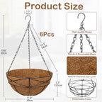 6 Pack 12 inch Metal Hanging Baskets for Plants Outdoor Metal Wire Hanging Basket Planter with Coco Fiber Liners Flower Pots for Home Porch Garden Patio, Diamond-Shaped - size: 12" x 6 Pack, style: Diamond