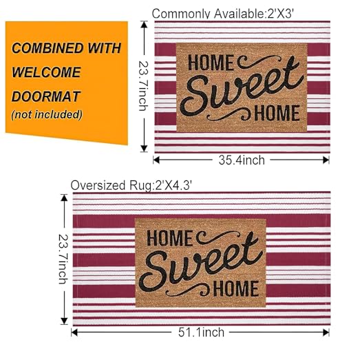 Red and White Striped Outdoor Rug 24'' x 35'' Door Mat Outdoor Machine Washable Welcome Mats Cotton Hand-Woven Entryway Rug for Front Porch/Entryway/Laundry/Bathroom/Bedroom - color: Red, size: 2' x 3' (Rectangular)