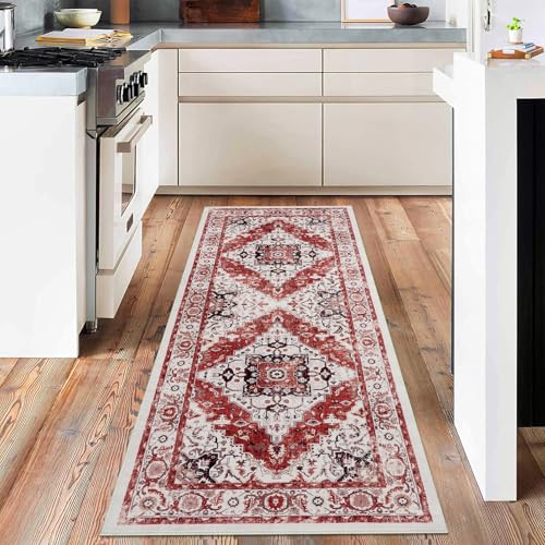 GarveeHome Boho Area Rugs for Living Room Large Machine Washable Stain Resistant Non-Slip Rugs for Bedroom, Entryway Kitchen Playroom Nursery Office, Ultra Soft Vintage Carpet - color: Red, size: 1'7" x 1'7" (Square)