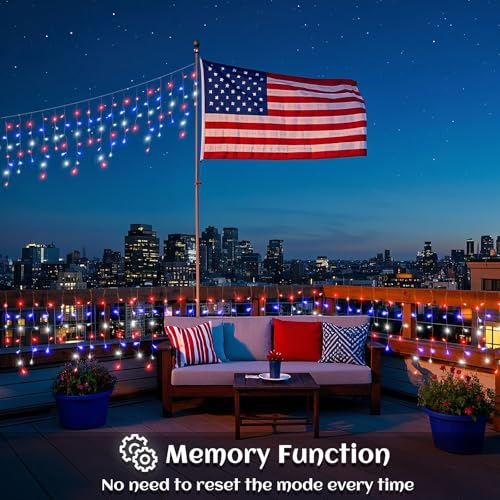 Red White and Blue Icicle Lights for Outside, 4th of July Decorations Independence Day Patriotic Lights, 33ft 400 LED with 75 Drops Clear Wire Connectable for Memorial Day Party Holiday - color: Red White Blue, size: 400LED/33ft