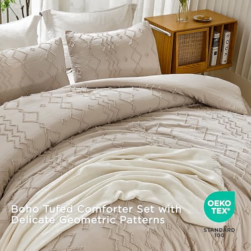 Andency Comforter King Size Set Khaki, 3 Pieces Boho Tufted Fall Bedding Comforters & Sets for King Bed, Soft Fluffy Tan Bed Set (104x90In Comforter & 2 Pillowcases) - color: 01 - Khaki, size: King(104"x90")