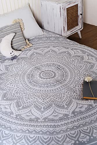 THE ART BOX Glittering Silver Grey Tapestry Wall Hanging Mandala – Bohemian Room Decor – Cotton Throw Tapestry – Medium Bedspread 54x60 Inches - color: Silver and White, size: 54"L x 60"W