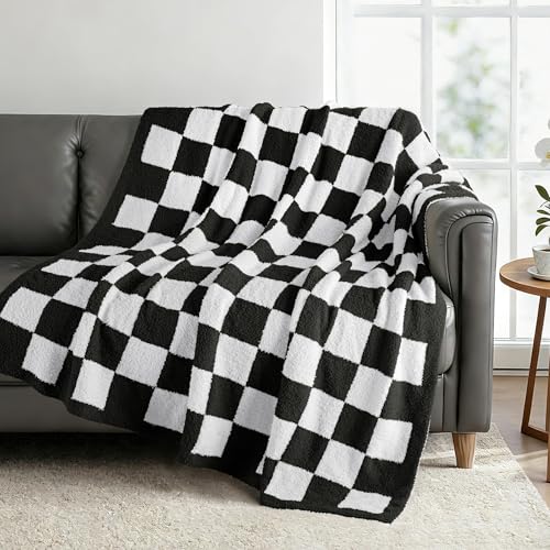 Exclusivo Mezcla Checkered Knit Throw Blanket, Ultra Soft and Warm Reversible Woven Blankets, Cozy Snuggly Throw for Couch Bed and Home Decor, Black, 50"x60" - color: Black, size: Throw (50"x60")
