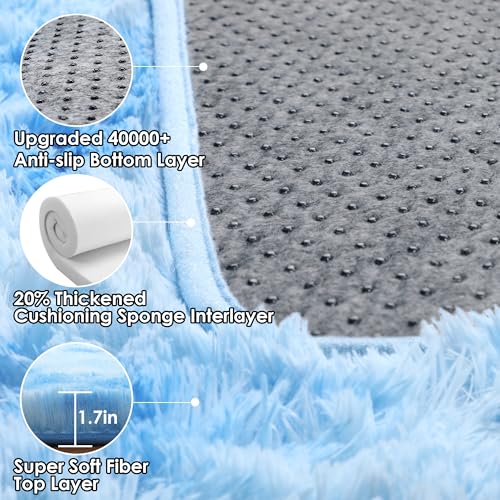 ONASAR Runner Rugs for Bedroom Living Room, Fluffy Tie-Dyed Blue 2x6 Bedside Hallway Area Rug, Ultra Soft Plush Furry Faux Fur Non Slip Floor Carpet for Nursery Kids Dorm Closet Home Decor - color: Sky Blue, size: 2' x 6' (Runner)