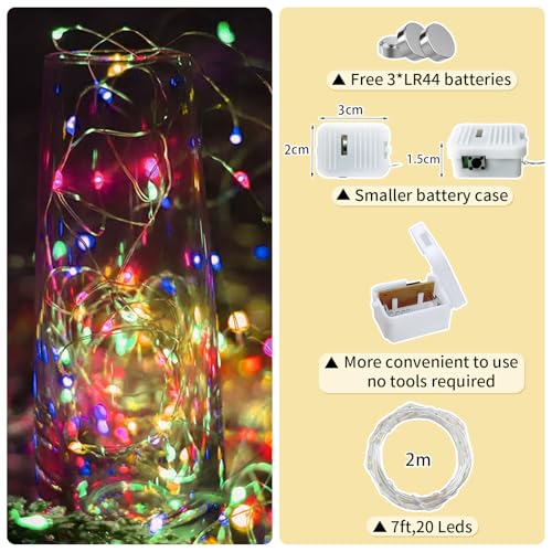 12 Pack Multicolor Fairy Lights Battery Operated 7ft 20 LED Mini String Twinkle Lights for Christmas Halloween Easter Mason Jars Party Centerpiece Table Decorations (12, Multicolor) - color: Multicolor