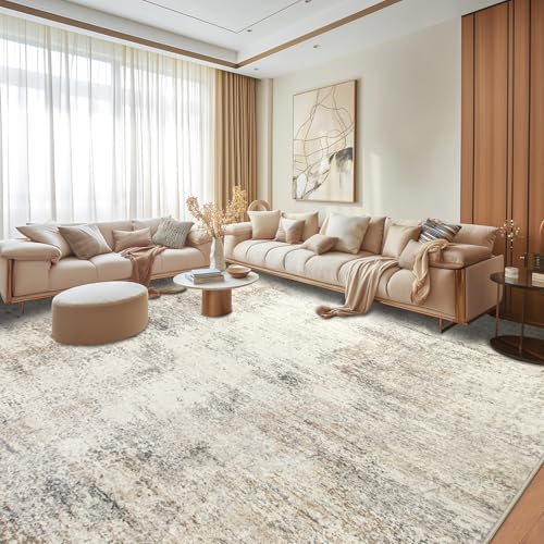 Capslpad 9x12 Abstract Area Rug, Non-Slip Washable Foldable Rug, Low Pile Ultra Soft Non-Shedding, Modern Beige Stain Resistant Large Rug for Living Room, Bedroom, Office, Dining, Room - color: Beige, size: 9' x 12' (Rectangular)