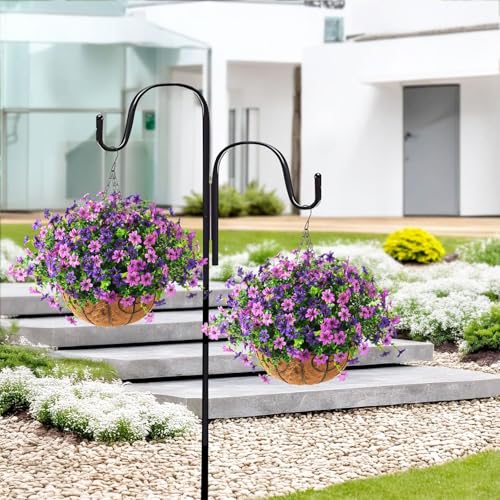 Artificial Flowers Hanging Baskets, Multicolor 12 Bundles Faux Flower Outdoor Hanging Basket Spring Summer Decoration, Fake Flowers Plants for Porch Patio Balcony Home Yard Decor(Two purples) - color: Two Shades of Purple