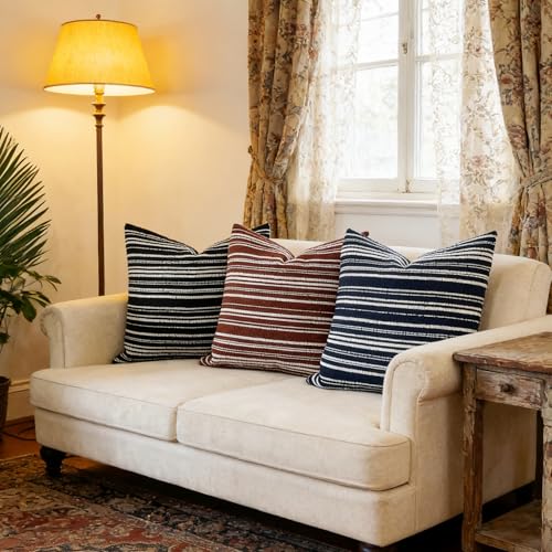 Slow Cow Boho Chenille Textured Woven Stripe Throw Pillow Covers 18 x18 Cushion Cover Black Pillow Cover Pillowcase - color: Black, size: 18" x 18" (Pack of 1)